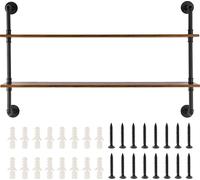 SucceBuy Étagère industrielle tubulaire, 2 étages, 48 x 9,84 pouces, murale, rustique, flottante en bois, étagère de stockage pour cuisine, salon, salle de bain, noir