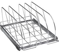 SucceBuy Etagère pour poêles et casseroles, organisateur extensible sous le meuble, diviseur réglable en fil métallique, support de couvercle en acier pour plaques à pâtisserie et organisation de plat