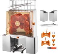 SucceBuy Extracteur de jus d'orange professionnel, 120W Extracteur de jus automatique, acier inoxydable. Presse 20 oranges/min. Livré avec boîte à filtre extractible, couvercle en PC, 2 bacs de récupé