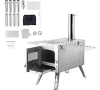 SucceBuy Four à bois, four de tente portable en acier inoxydable de 86 pouces, tubes de cheminée et gants, foyer de 1646 pouces³ pour la cuisson et le chauffage en plein air, avec 8 tubes