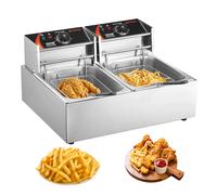 SucceBuy Friteuse électrique commerciale 12L avec double réservoir Friteuse de comptoir en acier inoxydable 3000W pour poulet frit frites with timer filter
