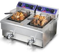 SucceBuy Friteuse électrique commerciale , 24 l, 5000 W, friteuse de table en acier inoxydable avec deux paniers amovibles, minuterie et filtrage de l'huile, idéale pour les restaurants