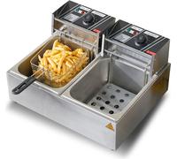SucceBuy Friteuse électrique commerciale, capacité de 24 l, 5000 W Friteuse de table en acier inoxydable avec deux paniers amovibles, pour la cuisine et le restaurant, Argent