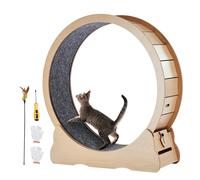 SucceBuy - grande roue d'exercice en bois pour chat, tapis roulant pour chat d'intérieur, roue de course avec tapis détachable et Teaser pour chat 52 pouces