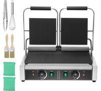 SucceBuy Gril à panini commercial, 3600 W presse à sandwich électrique double, acier inoxydable, température contrôlée, plaque émaillée, 50 °C - 300 °C, pour différents aliments