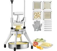 SucceBuy Hachoir à légumes et à fruits commercial de, coupe-frites en acier inoxydable avec 4 lames (1/4", 3/8", 1/2") et coupeur à 6 coins, hachoir/cubeur robuste avec support, idéal pour couper les 
