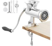 SucceBuy Hachoir à viande manuel - Hachoir manuel en acier inoxydable 304 avec pince de table en acier, fabricant de saucisses, 2 plaques de coupe, embout à biscuits et tuyau à saucisses