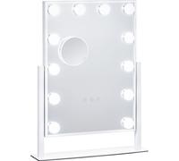 SucceBuy Hollywood miroir de maquillage avec éclairage - 16,1 x 11,8 pouces, blanc. 12 ampoules à intensité variable, 3 modes de couleur. Amovible, grossissement 5x. Contrôle tactile intelligent. rota