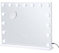 SucceBuy Hollywood miroir de maquillage avec éclairage - 22,8 x 18,1 pouces, blanc. 15 ampoules à intensité variable, 3 modes de couleur. Amovible, grossissement 5x. Connexion USB pour le branchement.