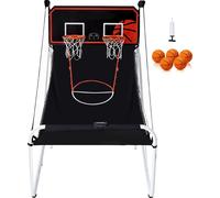 SucceBuy Jeu d'arcade de basket-ball pliable, sport d'intérieur pour 2 joueurs, 5 ballons, 8 modes, tableau d'affichage, pompe, pour enfants et adultes (noir et blanc)