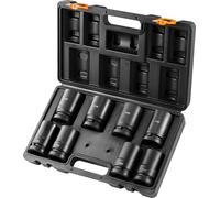 SucceBuy Jeu de clés à chocs 1 pouce, jeu de 8 clés à douilles métriques profondes 27-41 mm, acier allié Cr-Mo 6 points pour réparations automobiles, repères de taille clairs, construction robuste
