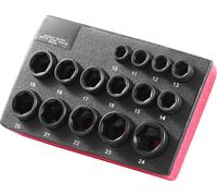 SucceBuy Jeu de clés à chocs à entraînement 3/8", 15 pièces, jeu métrique ultra-court 10-24 mm, acier allié Cr-Mo 6 points pour réparation automobile, repères de taille clairs
