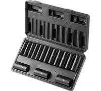 SucceBuy Jeu de clés à chocs à entraînement 3/8", jeu de 15 clés à douilles métriques profondes 8-22 mm, acier allié Cr-Mo 6 points pour réparation automobile, repères de taille clairs