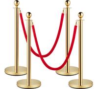 SucceBuy Jeu de cordes et poteaux en velours, corde rouge de 5 ft/1,5 m, poteaux en acier inoxydable et or avec tête sphérique, barrière rouge pour théâtre, fêtes, mariages, expositions, billetteries,
