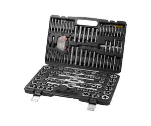 SucceBuy Jeu de tarauds et de matrices de 116 pièces comprenant des robinets et des matrices en acier à roulement de taille métrique et SAE, outil de filetage essentiel 116PCs Metric SAE