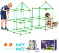 SucceBuy Kit de construction de forteresse lumineuse de 140 pièces pour enfants, jouet MINT, cadeau éducatif pour les 4 à 8 ans, kit de tente de jeu pour l'intérieur et l'extérieur avec 96 bâtons et 4