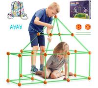 SucceBuy Kit de construction de forteresse lumineuse de 85 pièces pour enfants, jouet MINT, cadeau éducatif pour les 4 à 8 ans, kit de tente de jeu d'intérieur et d'extérieur avec 55 bâtons et 30 ball