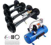 SucceBuy Kit de klaxons à 4 trompettes, klaxon à air comprimé 150 dB avec compresseur 12 V 120 psi, réservoir 1,6 gallons et jauge pour pick-up, voitures, camionnettes, bateaux