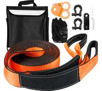 SucceBuy Kit de montagne tout-terrain, 3 x 30 pieds, kit de montagne à treuil haute performance avec 30.000 lbs de sangles de remorquage, 44.092 lbs de manilles à anneaux en D, récepteur de manille, p