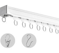 SucceBuy Kit de rails pour rideaux au plafond, 8.9 ft/2.7 m, système coulissant pour rideaux, montage au plafond/mur pour salon/chambre à coucher, avec crochets et ferrures, blanc
