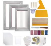 SucceBuy Kit de sŽrigraphie, 3 cadres de sŽrigraphie en aluminium 6 x 10 pouces, 8 x 12 pouces, 10 x 14 pouces, 110 mailles, y compris 5 paillettes, raclette de sŽrigraphie et feuilles transparentes p