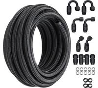 SucceBuy Kit de tuyauterie de carburant 6AN, 20 pieds de tuyau tressé en nylon et acier inoxydable, kit de connexion huile/gaz/diesel de 0,34 pouce avec 12 adaptateurs pivotants, noir