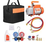 SucceBuy Kit pompe à vide et manomètre 1/5 HP 3.5 CFM AC Kit HVAC à vanne rotative à un étage avec manomètres, tuyau tricolore, sac de transport, pour R134a & R410a