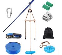 SucceBuy Kit tyrolienne 52 ft pour enfants et adultes, jusqu'à 500 lb de capacité, ensemble de jeux d'arrière-cour en plein air avec ceinture de sécurité en nylon, siège, et guidon