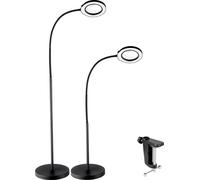 SucceBuy Lampe sur pied grossissante, loupe sur pied 5 fois avec lumière, réglable en hauteur avec col de cygne flexible, LED 3 en 1, 5 modes de couleur, variateur continu, pour la lecture, le bricola