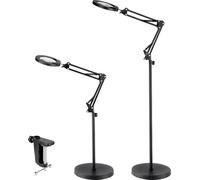 SucceBuy Lampe sur pied grossissante, loupe sur pied 5x avec lumière, loupe sur pied réglable en hauteur avec lumière, bras flexible, LED 3 en 1, 5 modes de couleur, variateur continu, pour la lecture