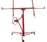 SucceBuy Lève-personne à roulettes pour cloison sèche, 4,8 m Lève-personne Sheetrock, palan avec capacité de charge de 68 kg, acier avec bras télescopique et 3 roues verrouillables, 121,9 x 4,93 m dim