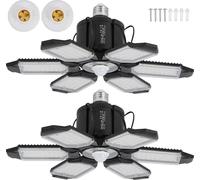SucceBuy Lot de 2 luminaires LED pour garage 15.000 lm - 6500K Plafonnier à détecteur de mouvement avec 6 panneaux déformables, culot E26/E27, éclairage super lumineux pour caves et ateliers
