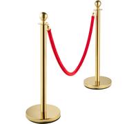 SucceBuy Lot de 2 poteaux de barrage ronds dorés pour files d'attente, poteaux de sécurité, acier inoxydable avec 1,5 m de ruban de velours rouge, pack de 4, pour événements, 220 V