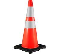 SucceBuy Lot de 6 cônes de signalisation de 36", cônes de stationnement de sécurité avec socle noir lesté, cônes de sécurité orange en PVC, cols réfléchissants pour les chantiers et la circulation rou