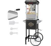 SucceBuy Machine à pop-corn 850 W avec chariot, cuve de 237 ml pour 48 tasses par charge, machine à pop-corn style cinéma avec verre trempé, 4 pelles incluses, noir