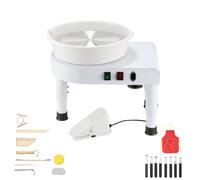 SucceBuy Machine de formage de roues en céramique, roue de poterie, vitesse de 60 à 300 tr/min, pédale de pied réglable, jambe de levage réglable, bassin détachable 350W 28cm Blanc
