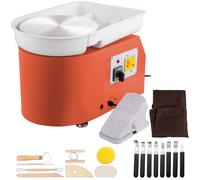 SucceBuy Machine électrique de roue de poterie 28 cm 350 W poignée manuelle pédale pour l'école travail d'argile en céramique formant bricolage artisanat d'art Orange