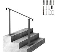 SucceBuy Main courante en fer forgé, adaptée aux rampes d'escalier extérieures de 2 ou 3 marches, main courante réglable pour la véranda, noire