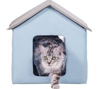 SucceBuy Maison chauffée pour chats, abri pour chats à l'extérieur avec température réglable, tissu Oxford 600D pliable, coussin chauffé pour l'hiver, bleu, petite taille