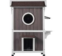 SucceBuy Maison pour chat d'extérieur résistante aux intempéries, maison de chat sauvage pour plusieurs chats, grande maison pour chat d'extérieur à deux étages en bois avec portes