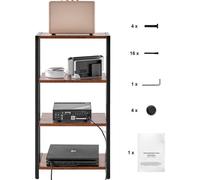 SucceBuy Meuble multimédia AV à 4 niveaux, étagères en bois réglables pour lecteurs DVD, boîtiers câble, consoles de jeux, meuble TV d'angle, marron