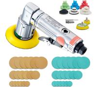 SucceBuy Mini-ponceuse à air, 1"/2"/3" ponceuse excentrique, 15.000 t/mn ponceuse/polisseuse à air comprimé à grande vitesse, pour les travaux de carrosserie, 58 pièces avec éponges ondulées, papier a