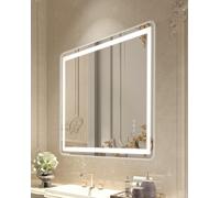 SucceBuy Miroir de salle de bain LED - 70 x 100 cm, montage mural avec éclairage frontal et rétroéclairage, antibuée, 3 températures de couleur réglables pour un meilleur maquillage et soins corporels