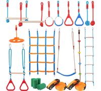 SucceBuy Ninja Warrior Obstacle Course pour enfants, 2 x 60 ft résistant aux intempéries, capacité de 500lbs, 14 obstacles, playset extérieur avec Monkey Line, set d'équipement d'entraînement pour la