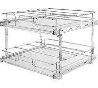 SucceBuy Organisateur d'armoire extensible à 2 niveaux, 16 L x 21 P, étagères à provisions extensibles robustes, tiroirs extensibles en acier chromé