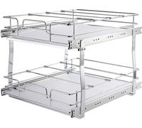 SucceBuy Organisateur de placard extensible à 2 niveaux, 19" L x 20" P, étagères coulissantes robustes en acier chromé pour la cuisine, la salle de bains, le rangement sous l'évier