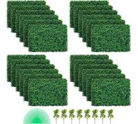SucceBuy Panneaux de buis artificiels de, 61 x 40 cm | 24 pièces de panneaux muraux pour haies protégés contre les UV | 4 cm de fond d'herbe verte | Clôture de protection visuelle artificielle comme d
