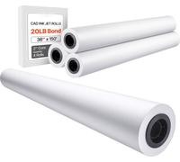 SucceBuy Papier grand format 36 pouces x 150 pieds 4 rouleaux de papier bond CAD 20 livres 2 pouces noyau pour dessins CAD Plans techniques Cartes GIS Projets d'architecture