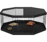 SucceBuy Parc pour chiens avec 8 éléments, parc pliable en métal avec couverture supérieure et coussin de sol, clôture de cage pour chiots de 61 cm de haut, niche pour chiens d'intérieur et d'extérieu