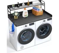 SucceBuy Plan de travail lave-linge/sèche-linge avec étagère à 2 niveaux,137,2x68,6 cm grand plan de travail pour linge en bois avec patins antidérapants, hydrofuge pour une organisation et un rangeme